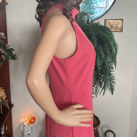 Donna Morgan Coral Tailored Midi Dress Halter Mock Neck Sleeveless Fit & Flare - Picture 11 of 16